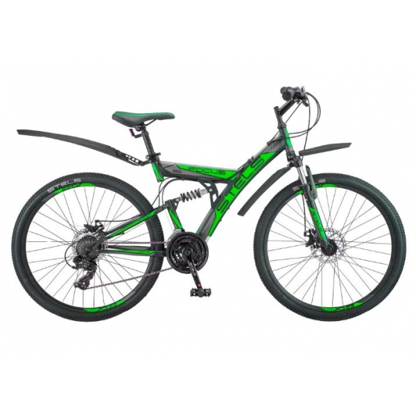 Велосипед 26" STELS Focus MD 21-sp 18" Чёрный/зелёный арт.V010 Радуга Игрушки Калуга