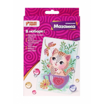 Набор д/творч. Алмазная мозаика «Котенок в чашке», 10*15см (70083) Радуга Игрушки Калуга