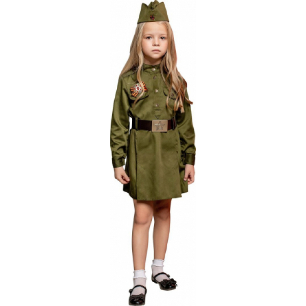 Костюм Солдатка:гимнастёрка,юбка,пилотка,ремень,размер 134-68 Радуга Игрушки Калуга