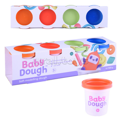 Тесто для лепки BabyDough,набор 4 цвета (синий,нежно-зелёный,красный,оранжевый) Радуга Игрушки Калуга