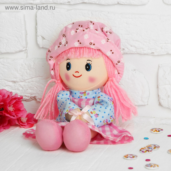 Мягкая игрушка кукла с присоской "Девочка" панамка в горошек Радуга Игрушки Калуга