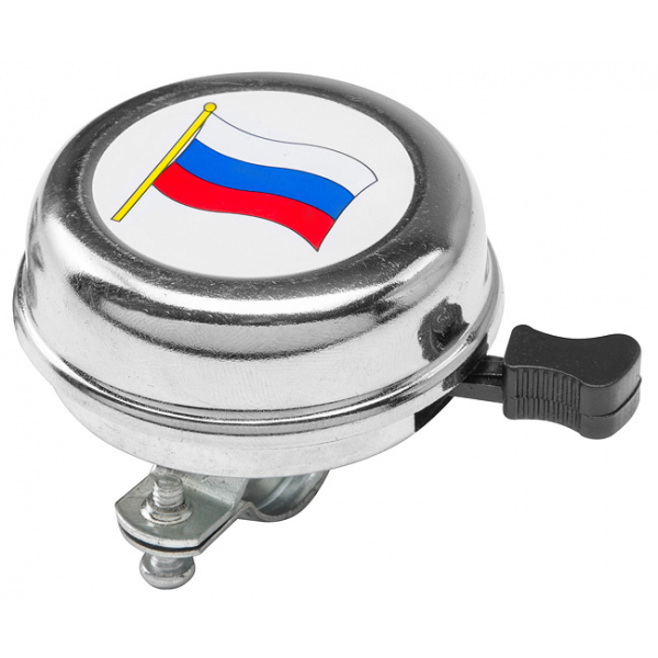 Звонок 54BF-01 с российским флагом,стальной,хромированный Радуга Игрушки Калуга
