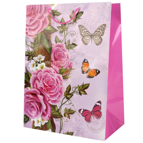 Весёлый праздник Пакет подарочный Цветы и Бабочки 33х46х20см