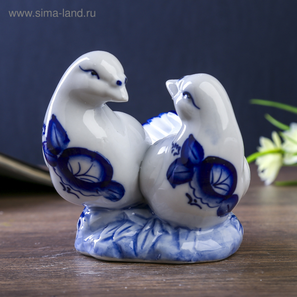 Сувенир керамика "Два голубя" синяя роспись 9,8х11х10,3см Радуга Игрушки Калуга