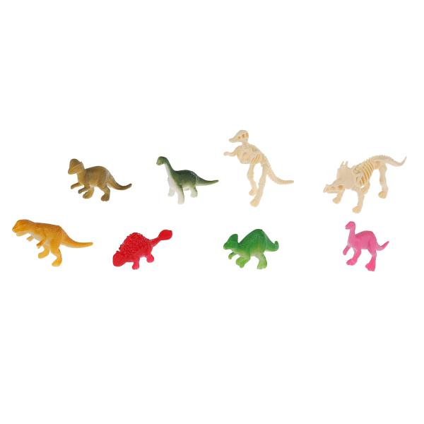 Игрушка пластизоль Играем Вместе динозавры 5см 8ассорти+2скелета, туба высокая