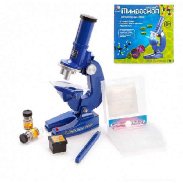 Микроскоп детский в наборе, 3 объектива, пинцет, свет, кор. Радуга Игрушки Калуга