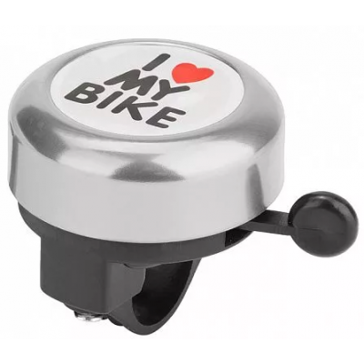 Звонок  45АЕ-06 "I love my bike" верз алюминиевый,основа пластик,чёрно-серебристый Радуга Игрушки Калуга