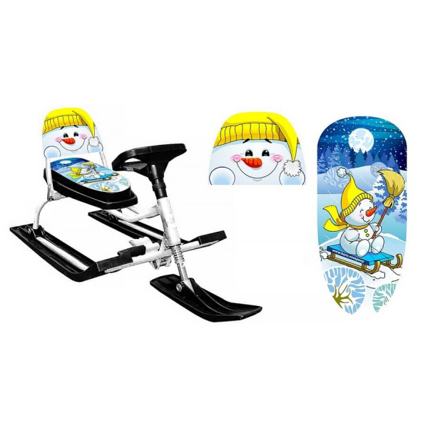 Снегокат детский 130 "Comfort Снеговик" со складной спинкой (жёлтый) Радуга Игрушки Калуга