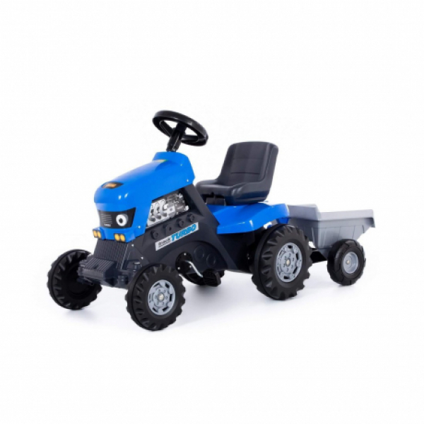 Каталка-трактор с педалями Turbo (синяя) с полуприцепом