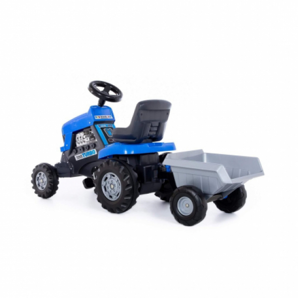 Каталка-трактор с педалями Turbo (синяя) с полуприцепом